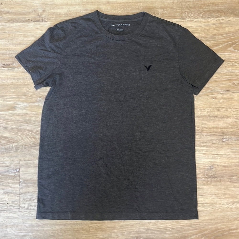 American Eagle Outfitters Dark Grey Short Sleeved Tee with Embroidered Logo